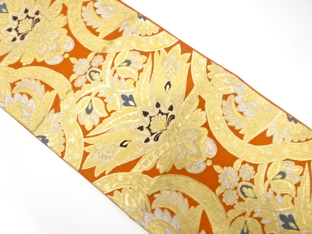 JAPANESE KIMONO / ANTIQUE FUKURO OBI / SILK / WOVEN CHINESE FLOWER